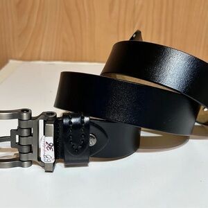 Men's Black Leather Belt Bag with Gunmetal Buckle